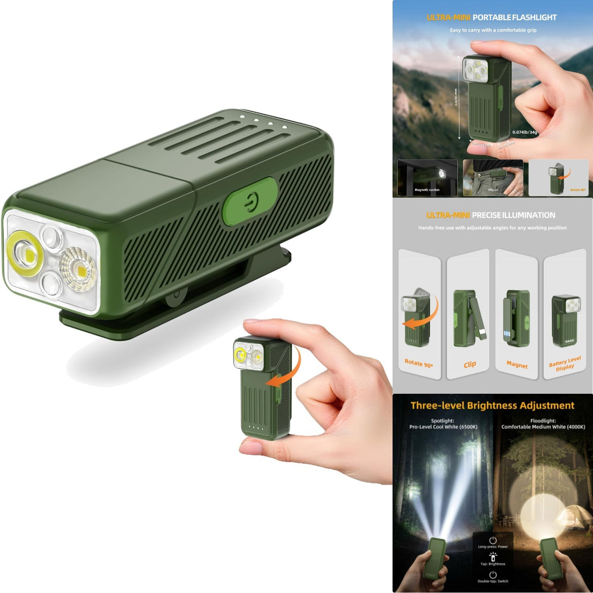 Rechargeable 200 Lumen Clip-On Flashlight with 90° Swivel & Magnetic Base