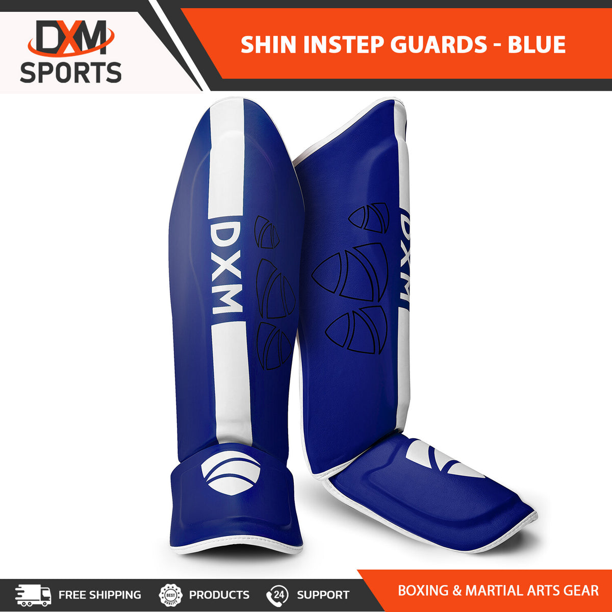 DXM Sports Shin & Instep Guards MMA Muay Thai Kickboxing Training Pads Protective Gear Blue