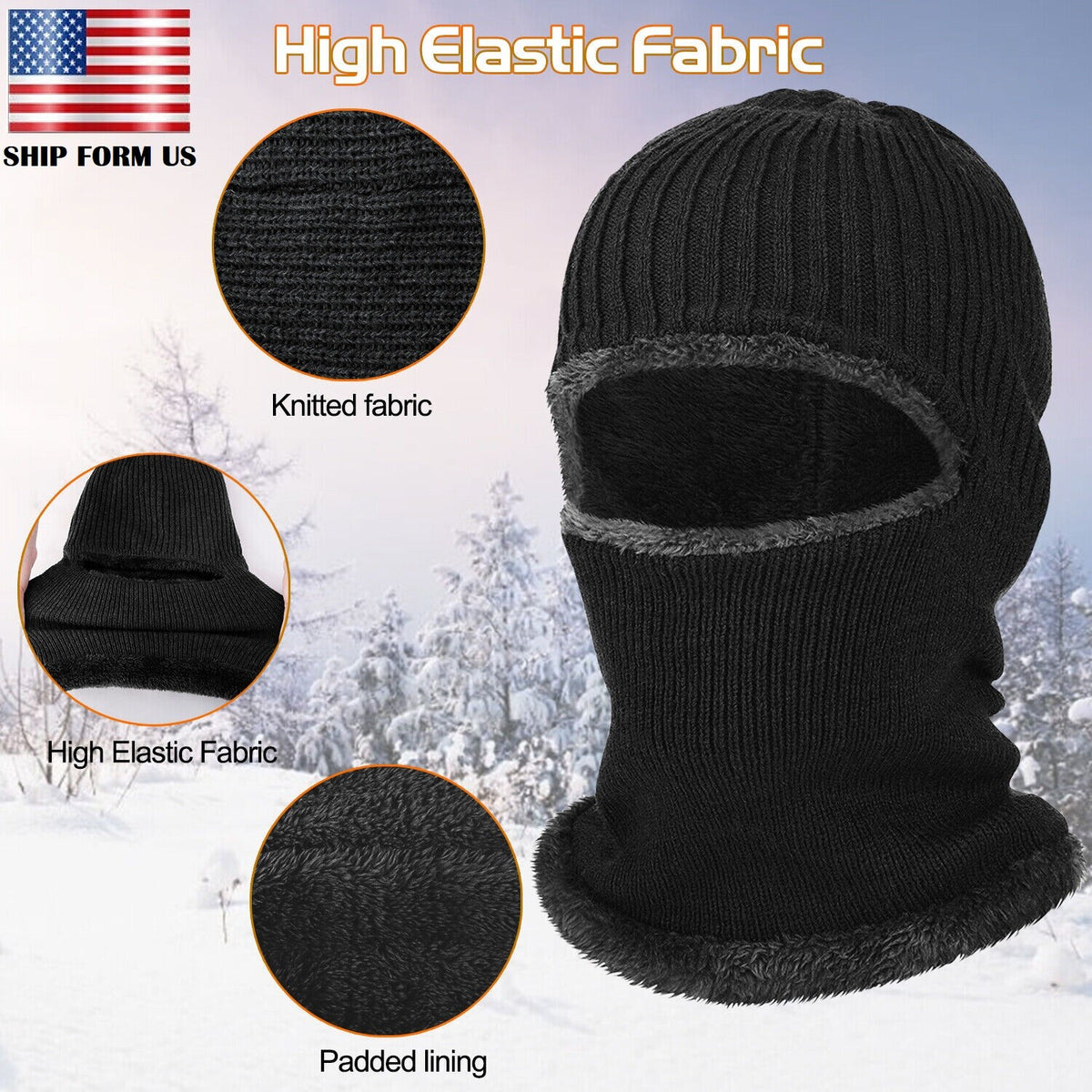 Winter Ski Mask Full Face Balaclava Windproof Fleece Neck Warmer