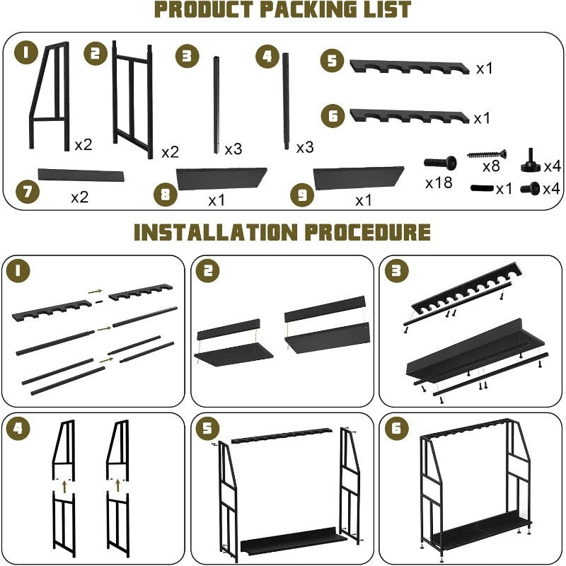 Freestanding Gun Rack for 10 Firearms Adjustable Height Home & Garage Storage