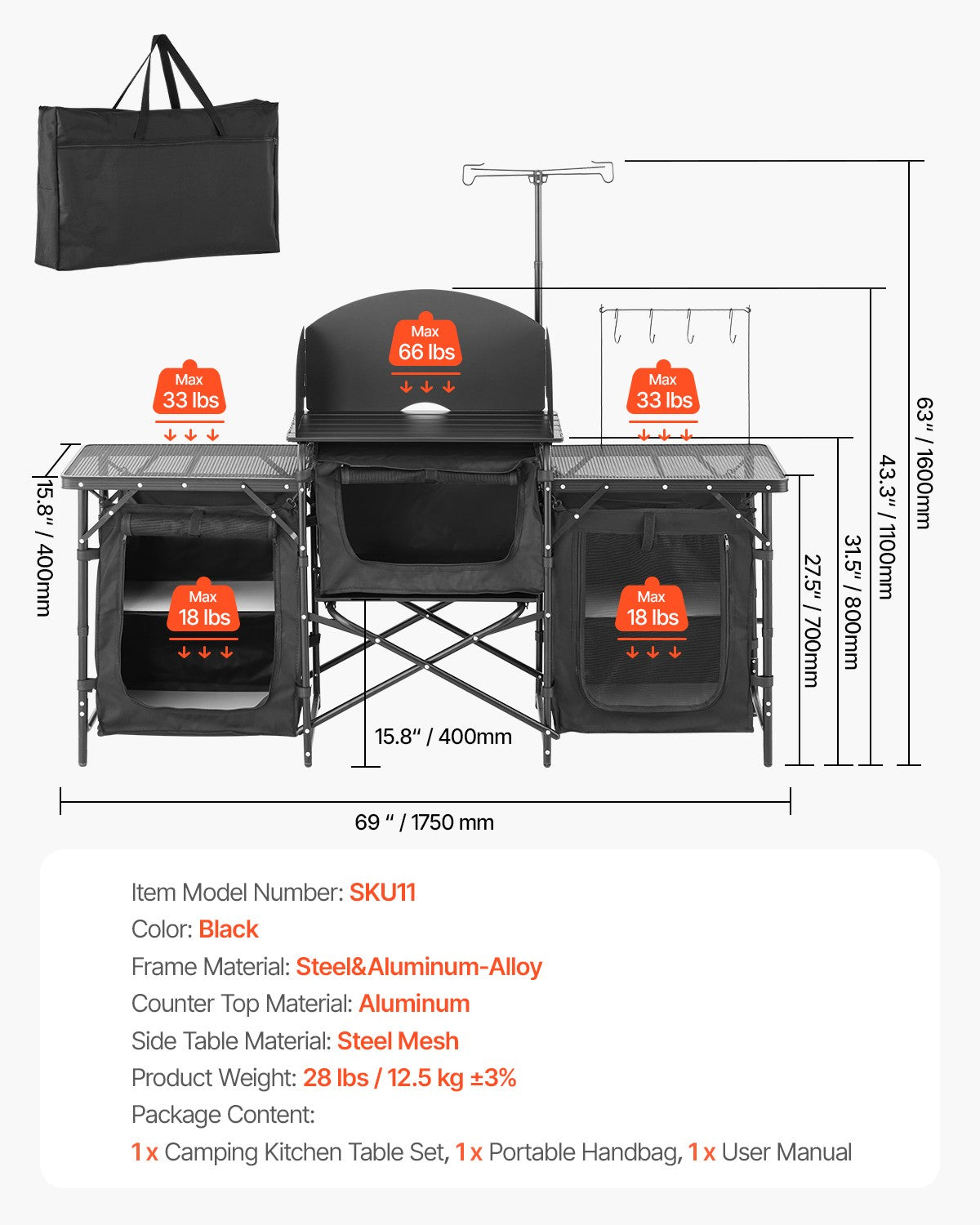 Portable Camping Kitchen Table with Windshield and Storage Compartments