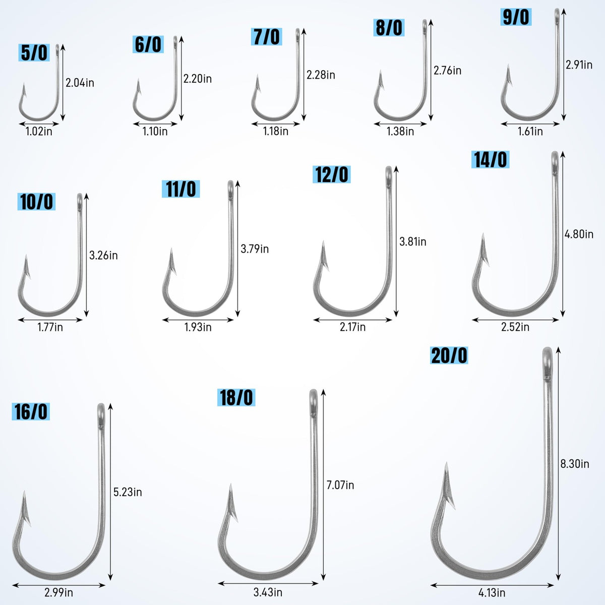Big Game Stainless Steel Shark and Alligator Hooks - Saltwater Fishing Tackle Set