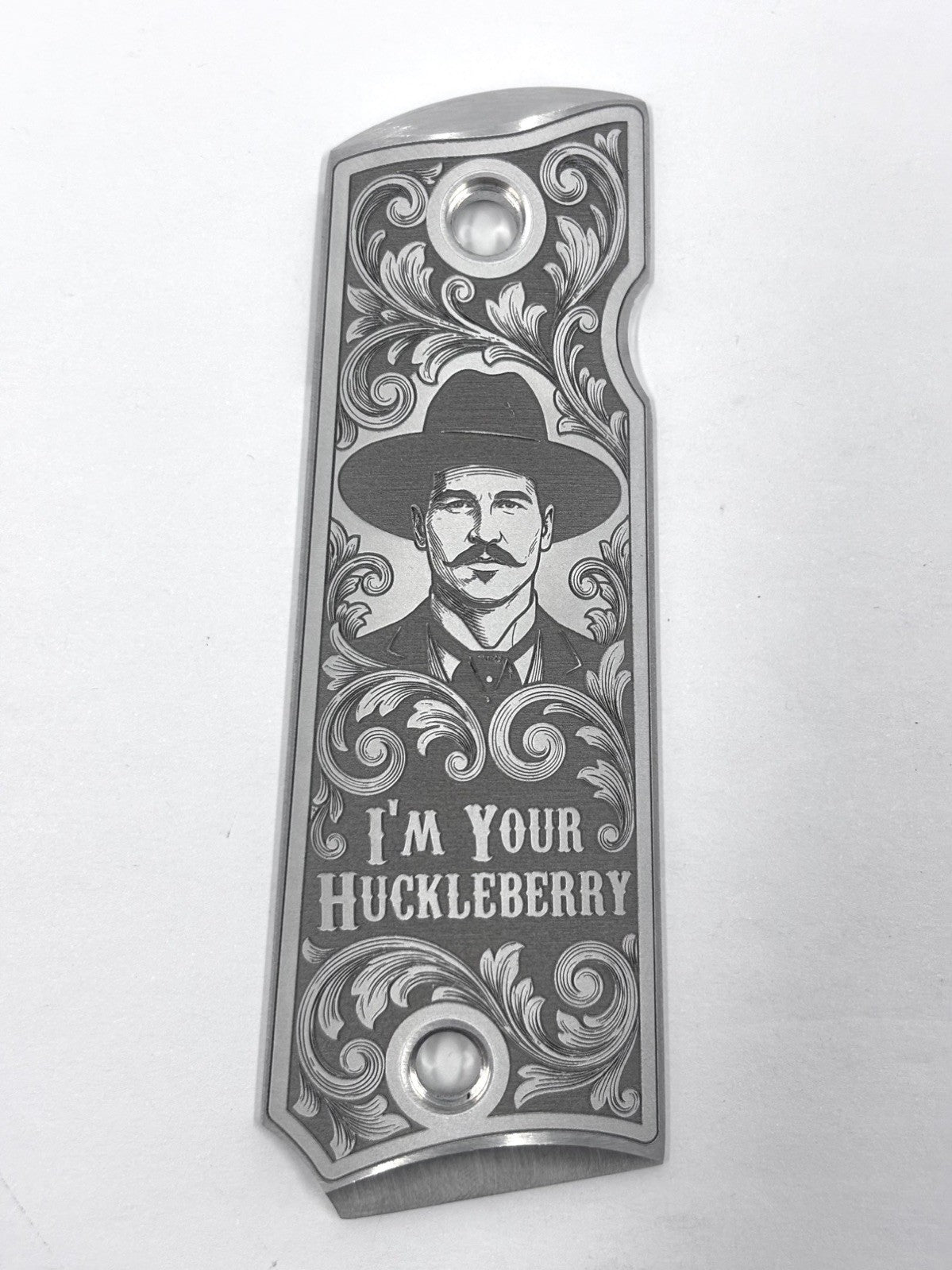 Custom Engraved 1911 Aluminum Pistol Grips - Doc Holliday Scroll Design