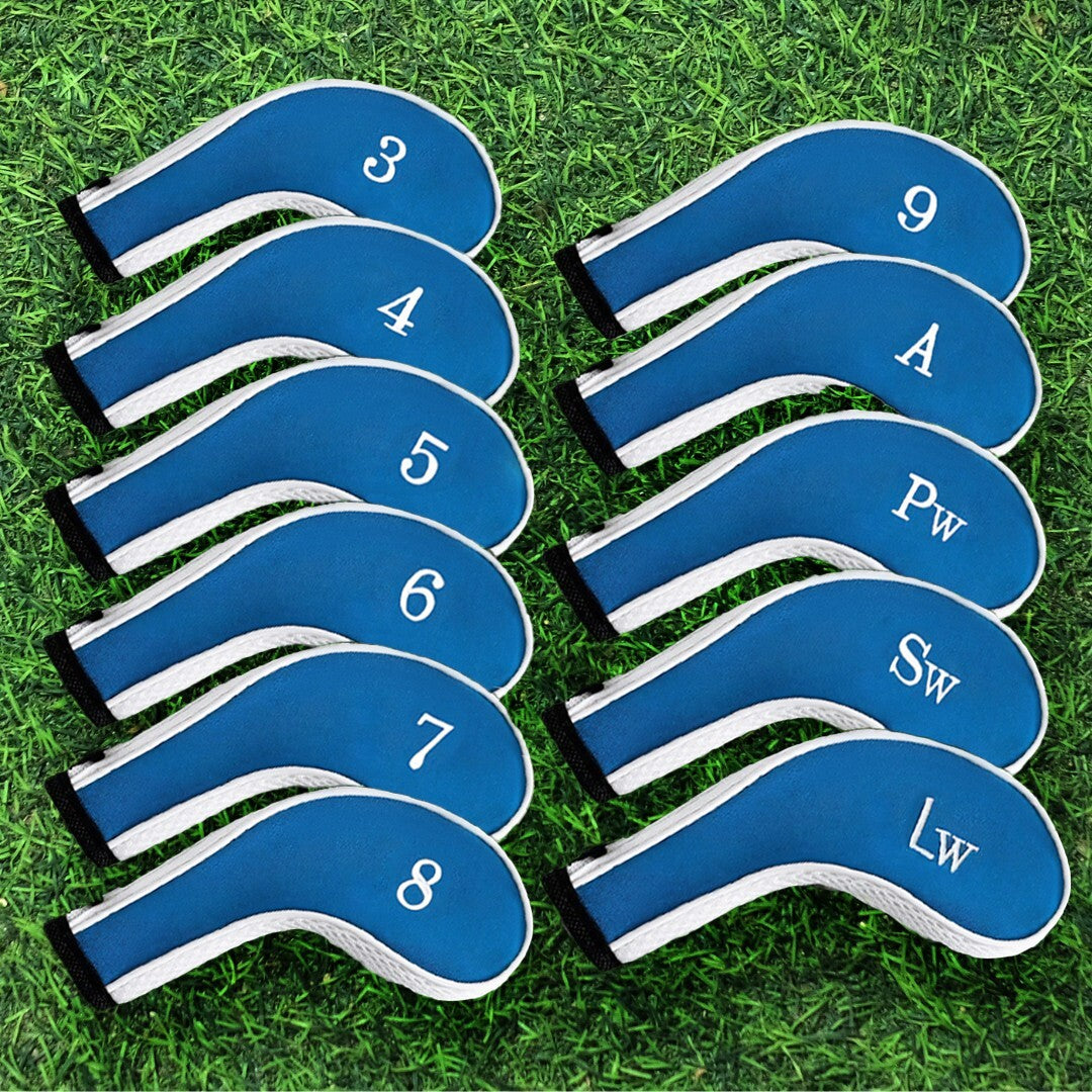 Golf Iron Head Covers 11-Piece Set Embroidered Numbers for Left & Right Handed Clubs Blue/White