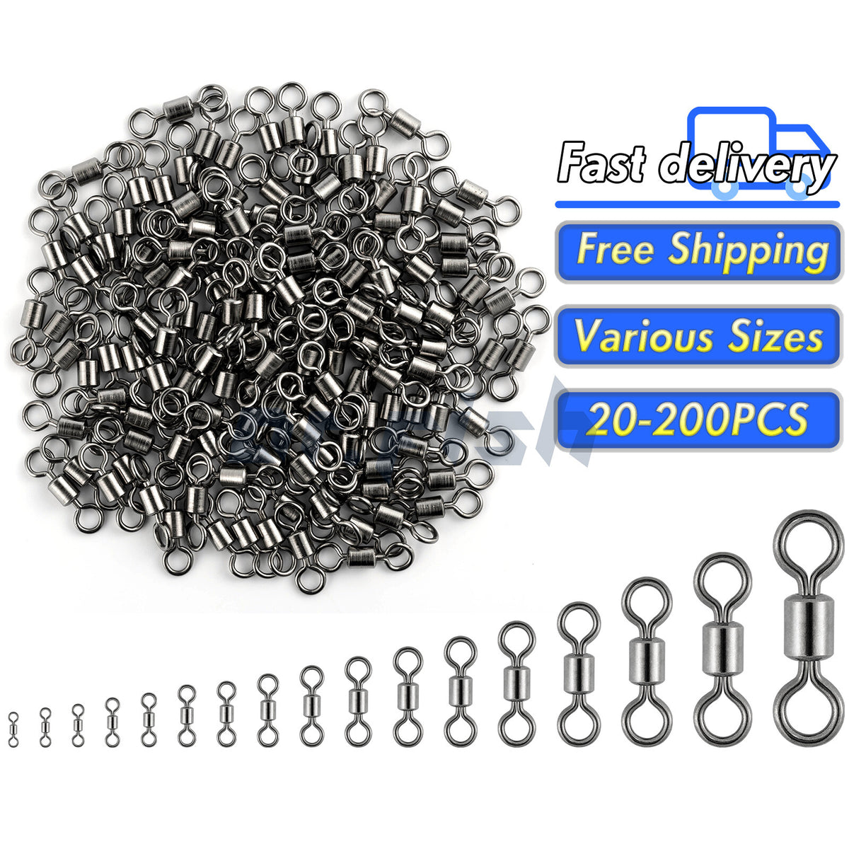 Stainless Steel Fishing Swivels Set - Heavy Duty Barrel & Rolling Rings