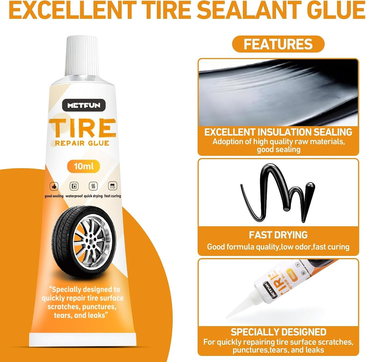 Tire Repair Kit with 40 Rubber Screws and Sealant Tubes for Tubeless Tires