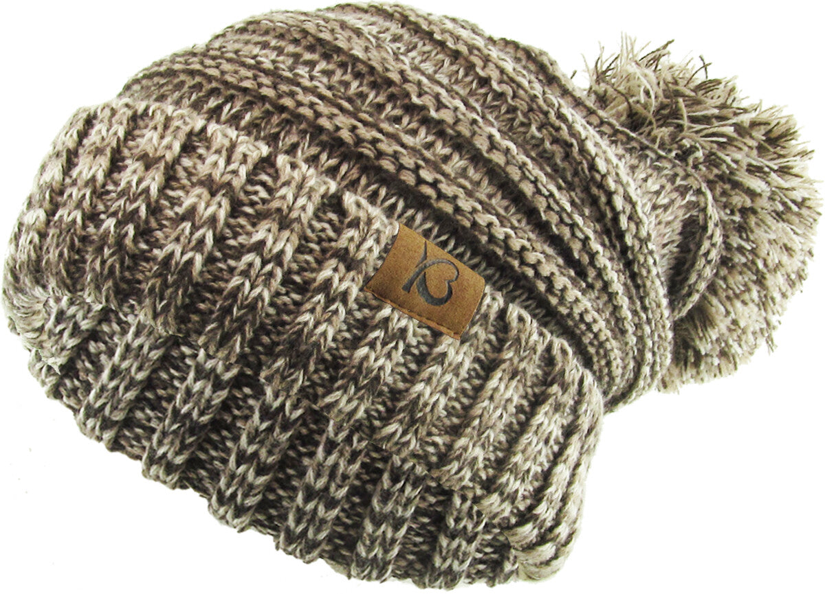 Chunky Cable Knit Slouch Pom Beanie Oversized Winter Ski Hat for Women