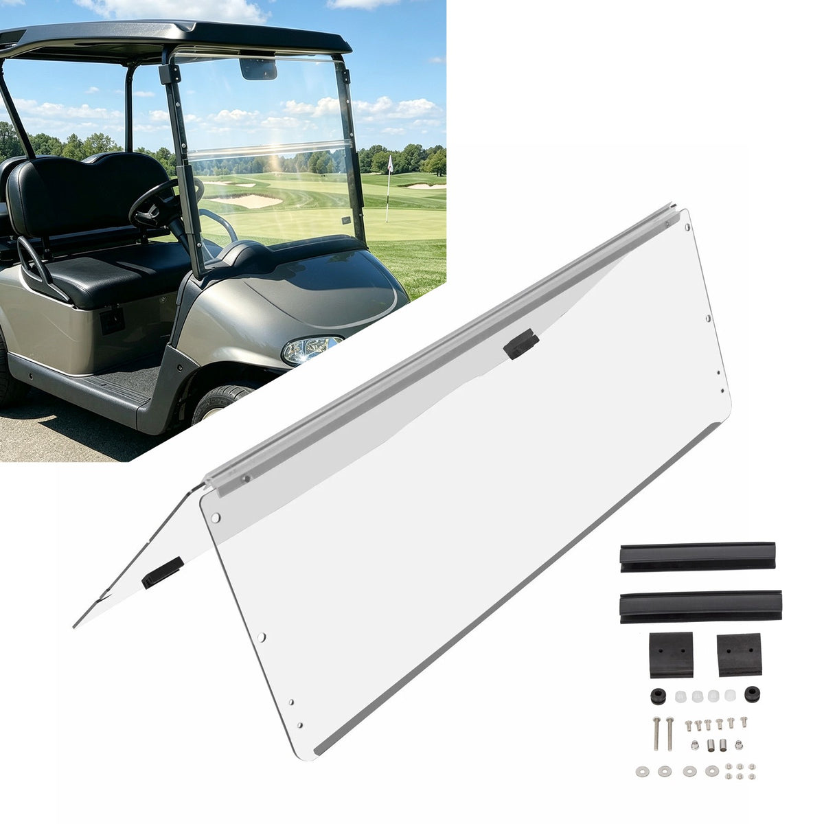 Foldable Clear Windshield for Golf Cart EZGO RXV 2008-Present Impact-Resistant