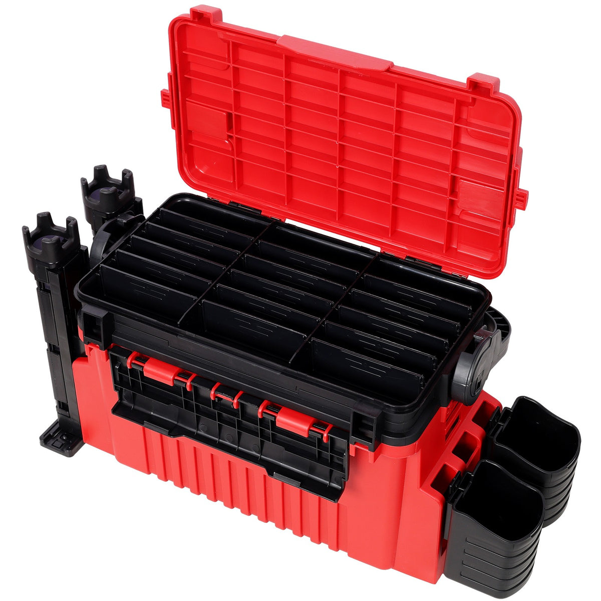 Large 2-Layer Fishing Tackle Box with Rod & Cup Holders - Waterproof 11L Storage Organizer