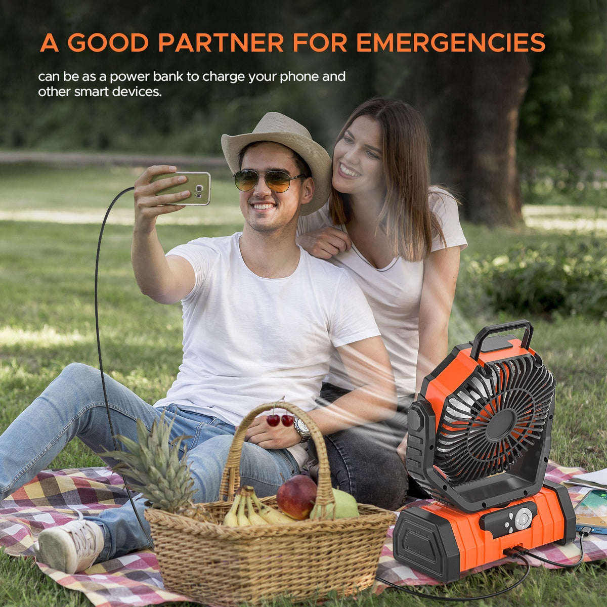 Portable Camping Fan with LED Light, 4 Speeds, 72H Battery, Oscillation