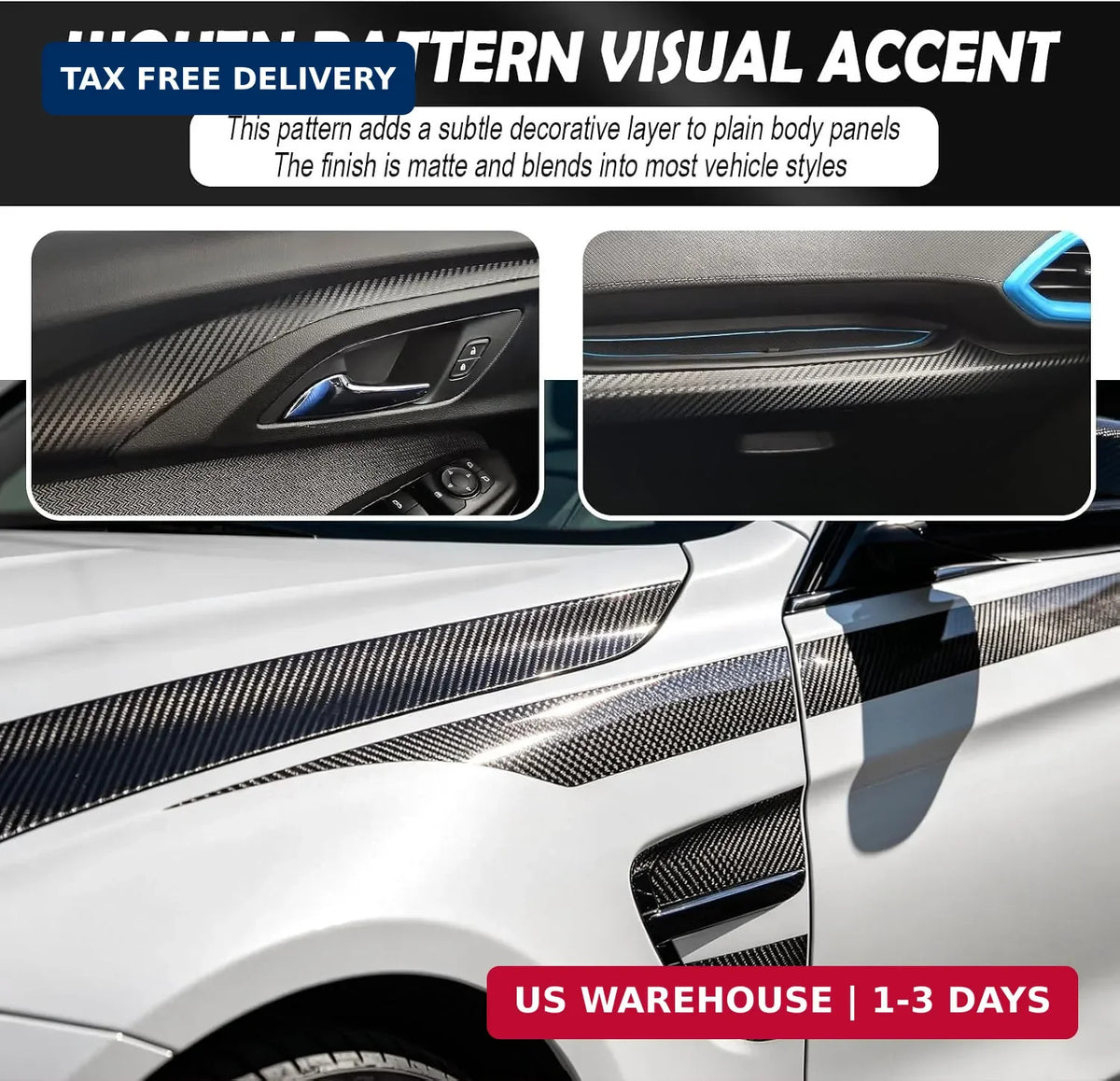 30FT Carbon Fiber Car Wrap Tape - Vehicle Body Scratch Cover & Decoration
