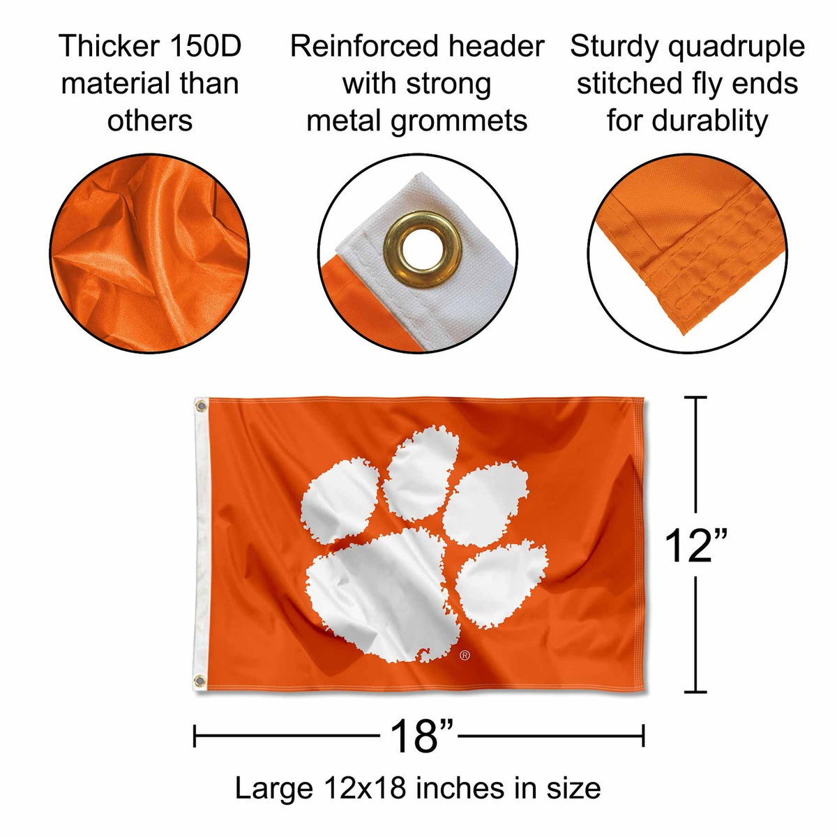 Clemson University Golf Cart Flag NCAA Licensed 12x18 Polyester