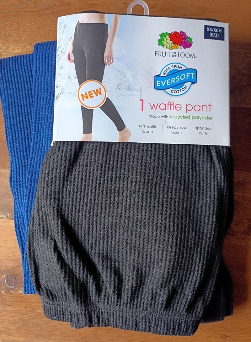 2 Pairs Women's Thermal Waffle Bottoms Lounge Pants XS Black Blue