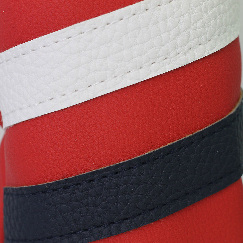 Retro Golf Driver & Wood Headcover Set - Leather Style, Red White Blue