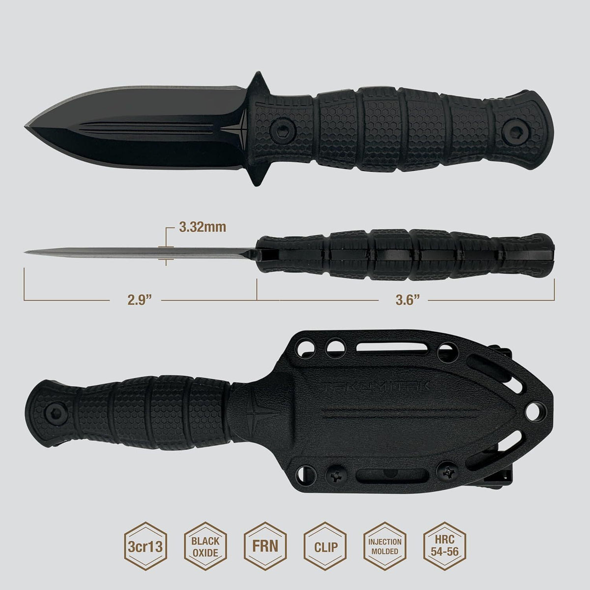 6.5-Inch Full Tang Tactical Fixed Blade Knife with MOLLE Webbing Clip