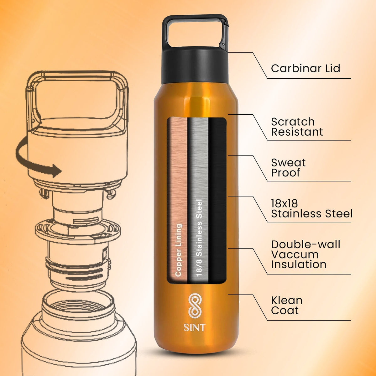 Insulated Stainless Steel Sports Water Bottle - Leak Proof, Sweat-Free, 27 Oz
