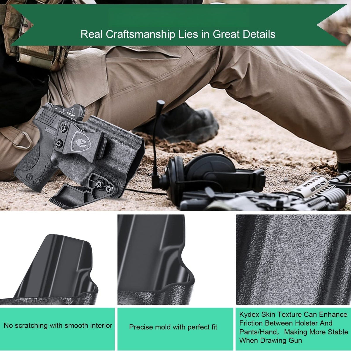 WARRIORLAND IWB Kydex Holster for S&W M&P Shield 9mm/.40 3.1" - Concealed Carry