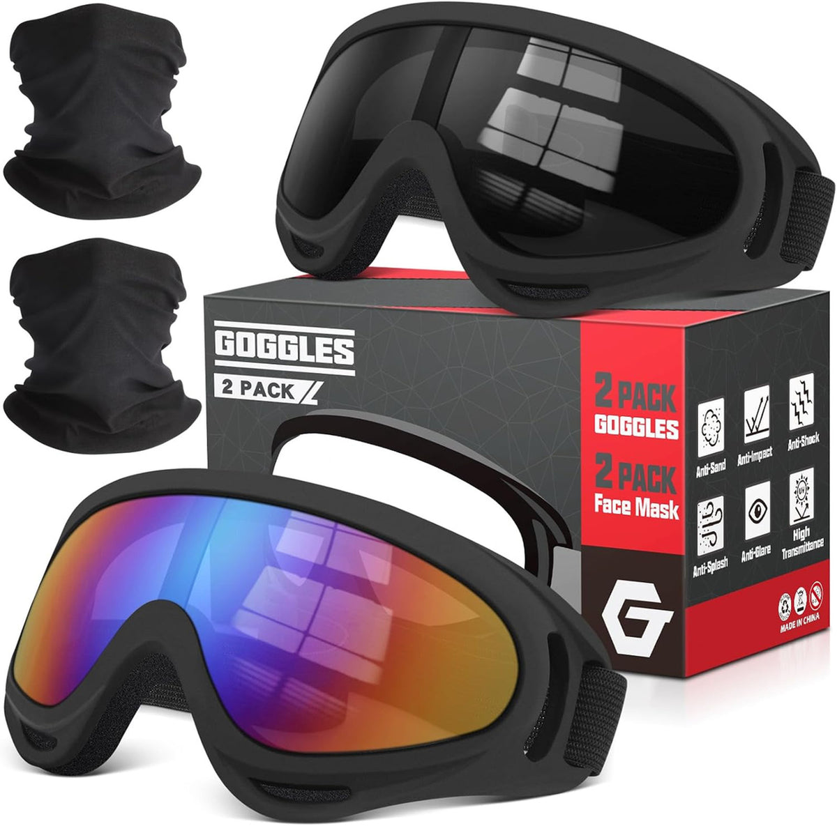 Motorcycle Goggles with UV400 Protection & Neck Gaiter Set – Pack of 2