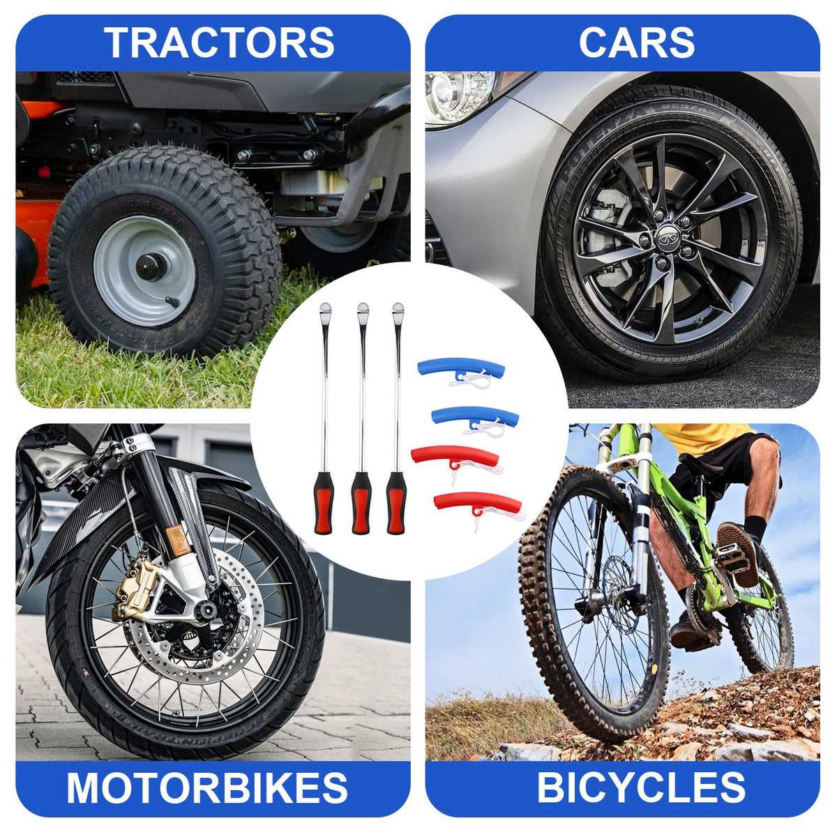7PCS Tire Lever Set with Rim Protectors - Motorcycle Bike Wheel Repair Tools