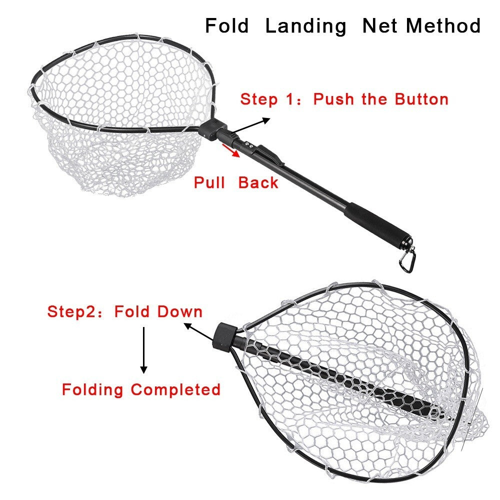 Lightweight Rubber Landing Net for Fly Fishing with Foldable Handle