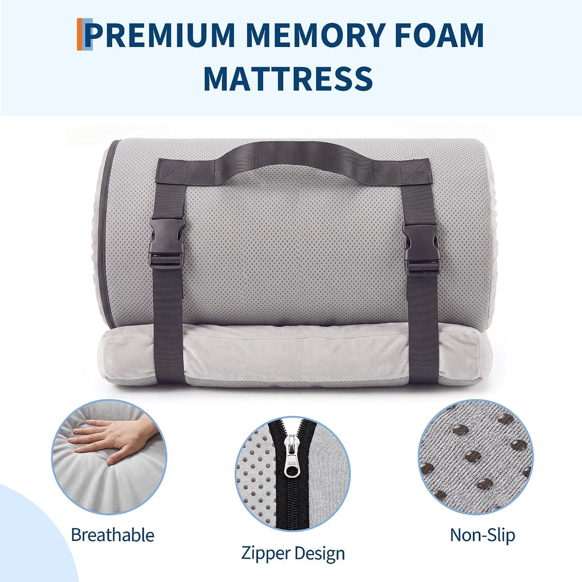 Memory Foam Camping Mattress Pad - Portable Roll-Up Sleeping Mat, Full Size Options