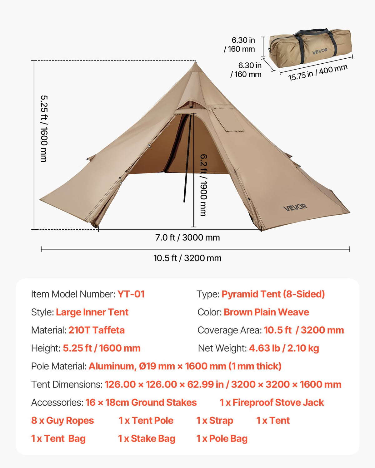 2-Person Waterproof Tipi Tent with Stove Jack for Camping