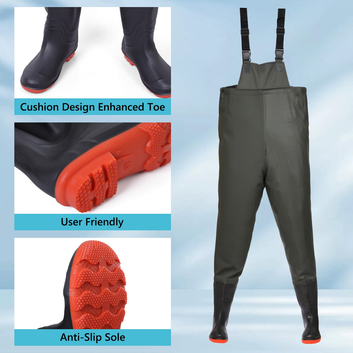 Waterproof Fishing Waders with Boots Men & Women 2-Ply Nylon PVC Chest Gear
