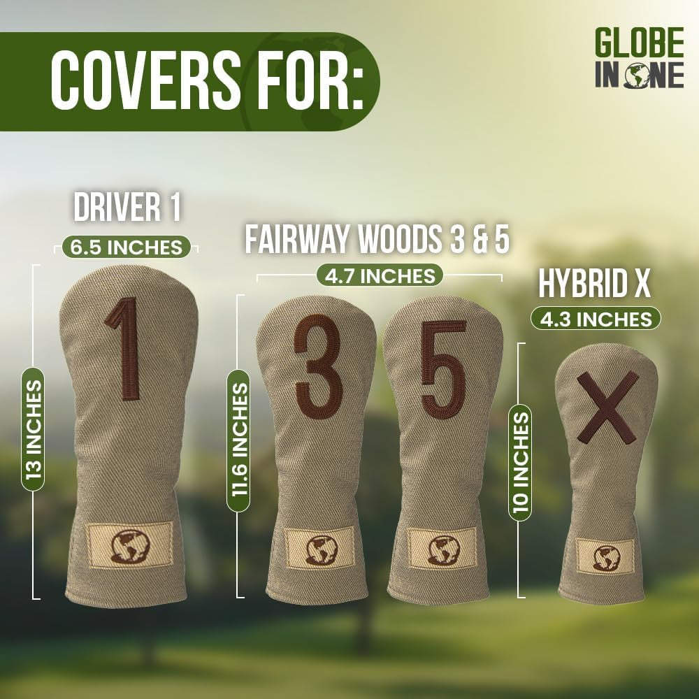 Golf Club Head Covers Set of 4 for Drivers Fairways Hybrids Leather Protection