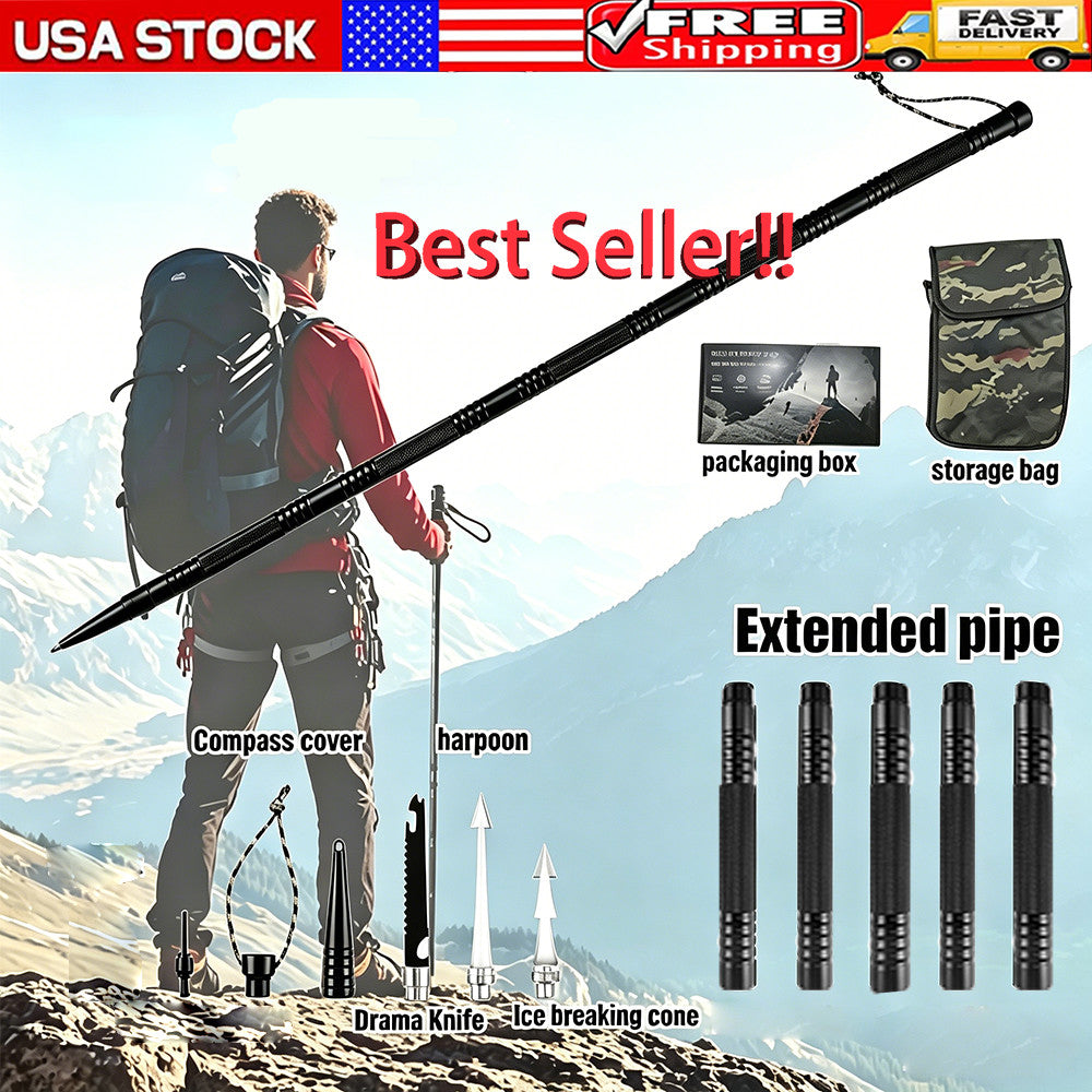 Adjustable Aluminum Trekking Pole with Multi-Tool & Safety Features