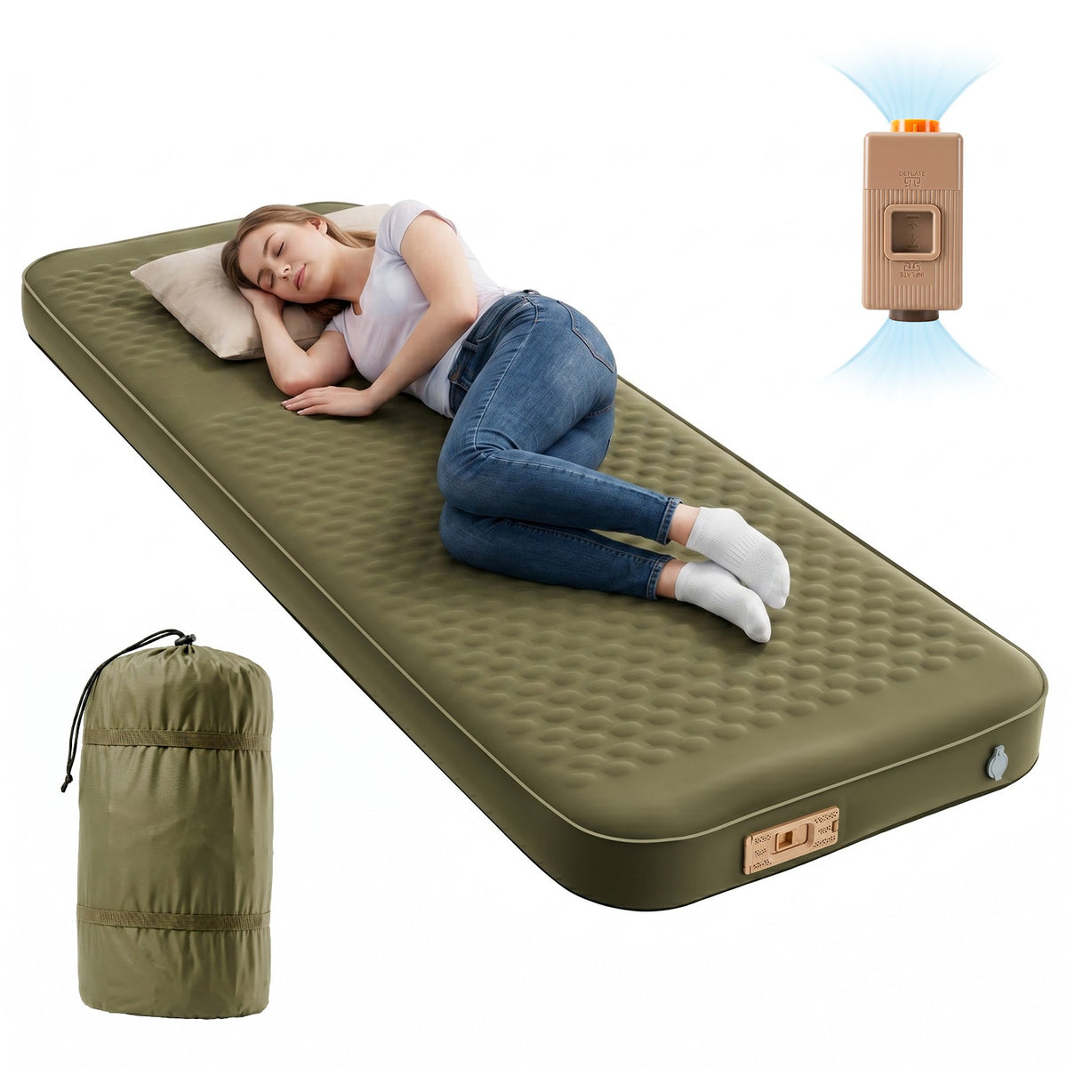 Self-Inflating Sleeping Pad with Memory Foam and Built-In Pump - 4 Inch Thick Camping Mattress