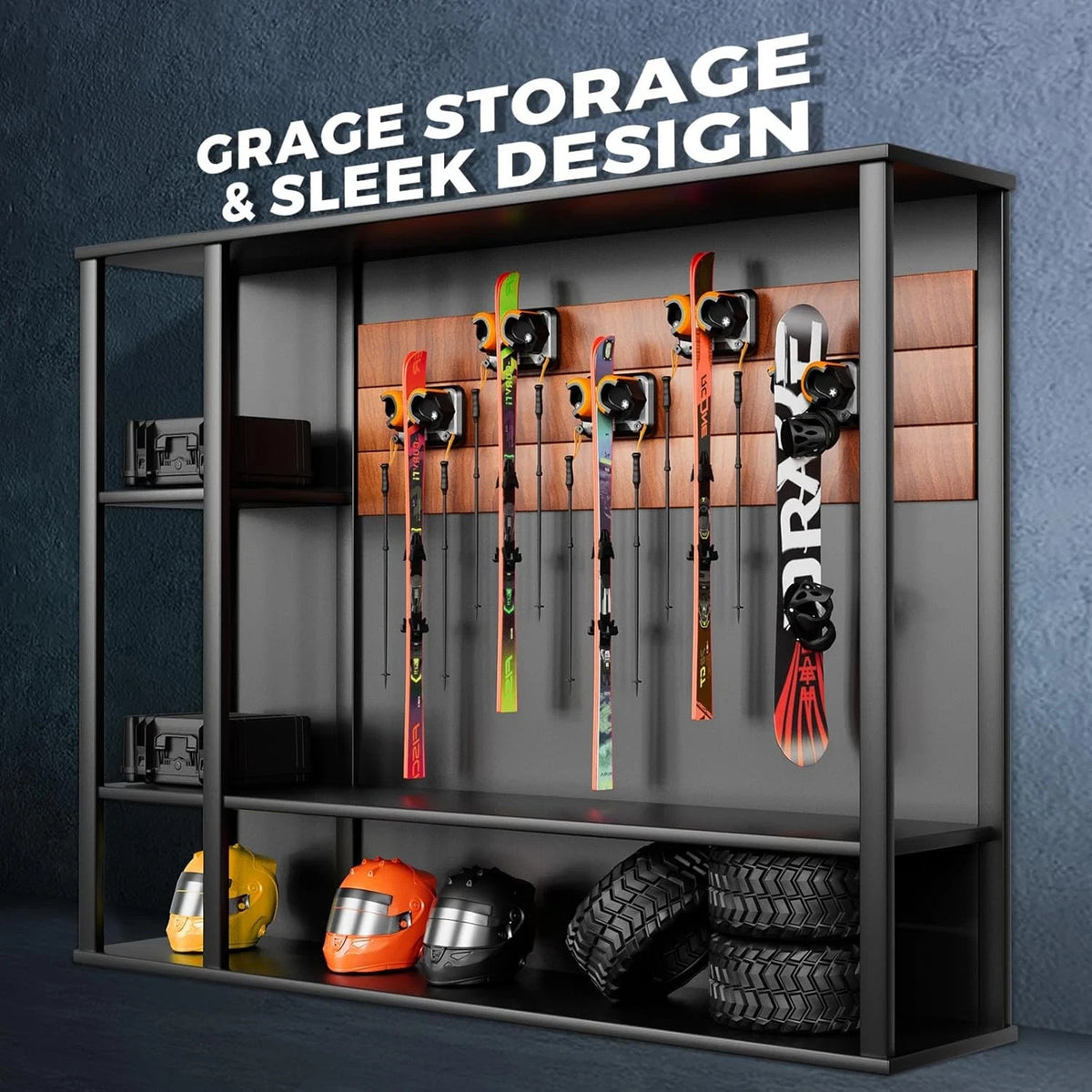 Multi-Purpose Wall Mount Rack for Snowboards Ski Skates and More
