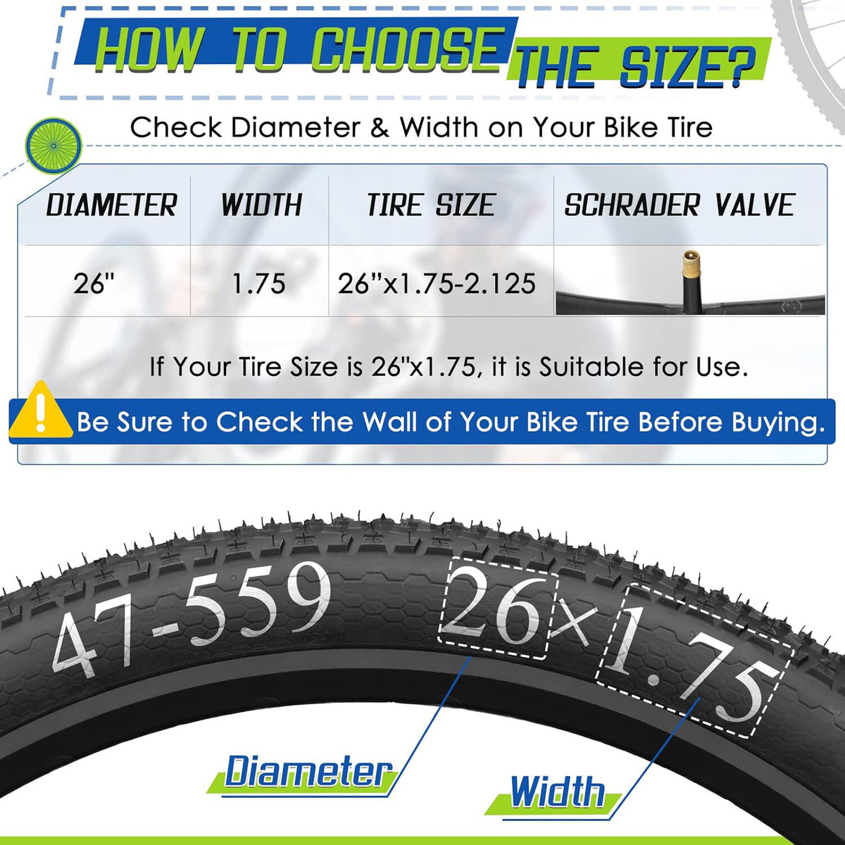 26-Inch Bicycle Inner Tube 2 Pack - Fits 26 x 2.125-2.35 Tires, Schrader Valve