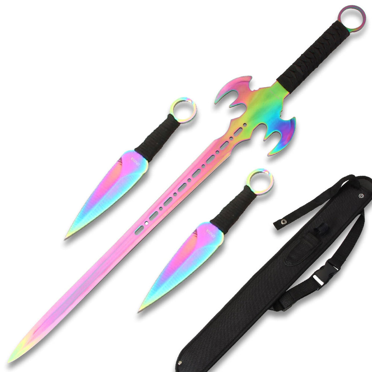Titanium Ninja Bat Warrior Sword Set - 26.5 Inch Throwing Knife Pair