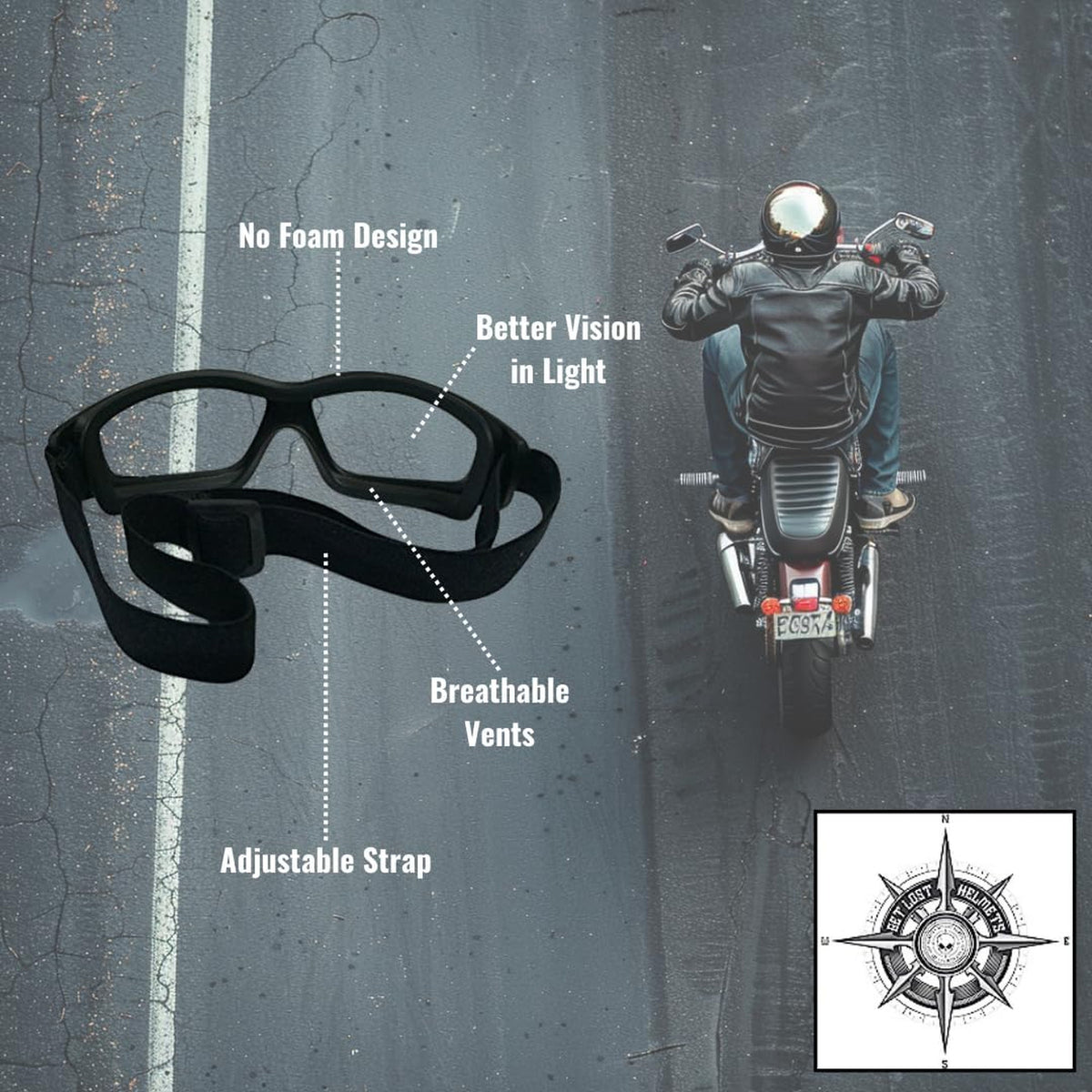 Photochromic Motorcycle Goggles Heavy Duty Polyurethane Frame Scratch Resistant