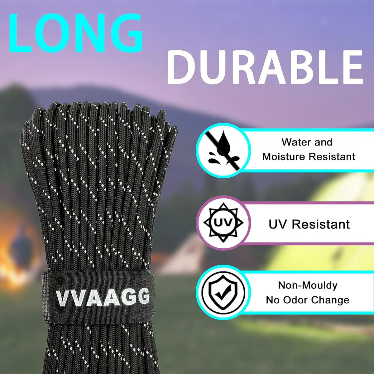 100FT Reflective Paracord Rope 550 Nylon 7 Strand Camping Tent Cord 4mm