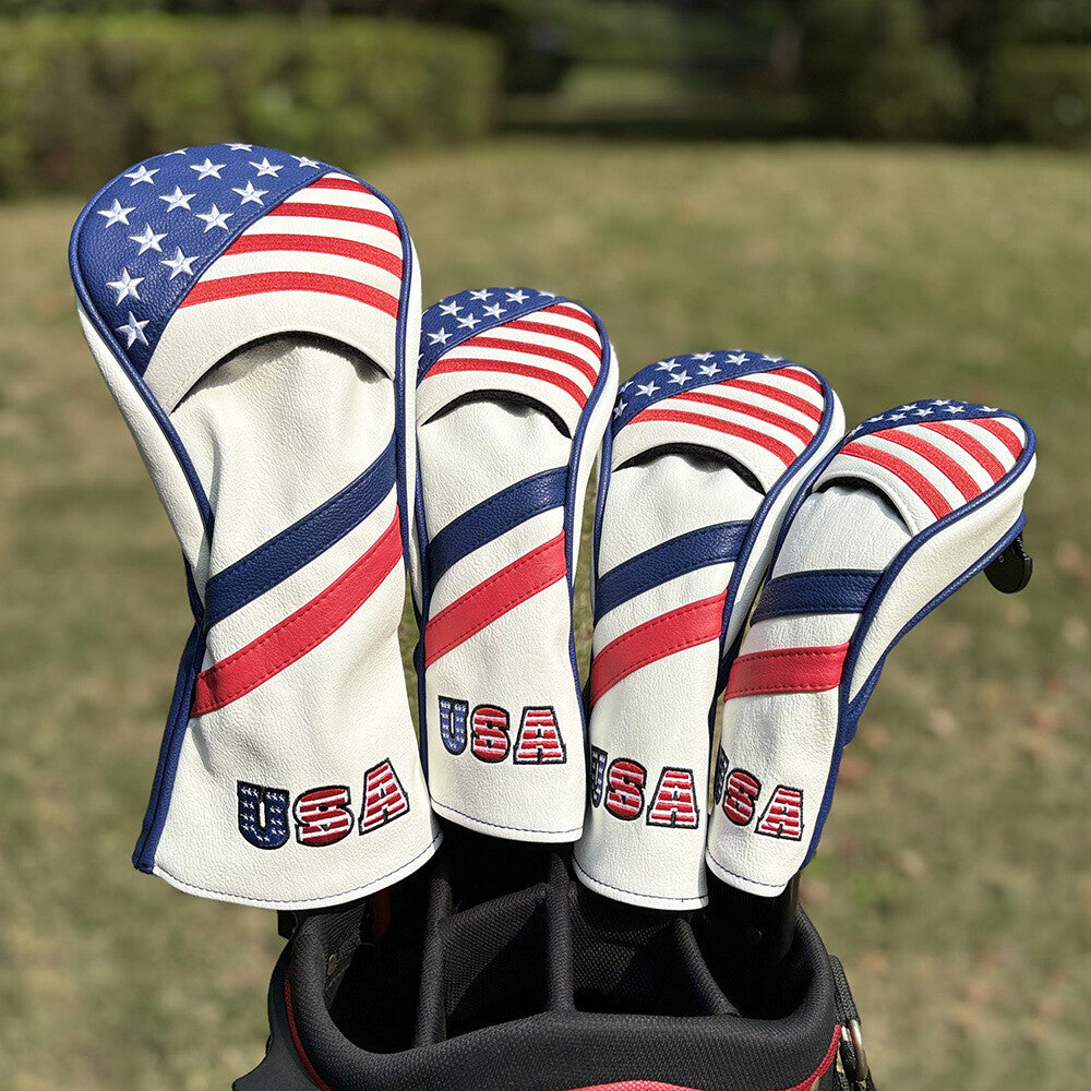 Golf Club Head Cover Set with USA Flag Design for Driver, Fairway, Hybrid
