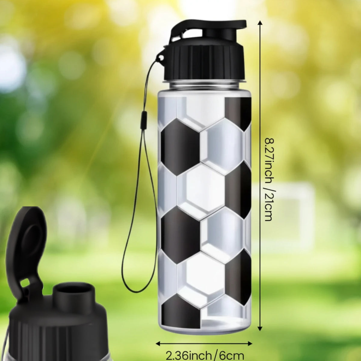 17oz Soccer Water Bottle with Flip Top and Carry String - Reusable Sports Drink Bottle