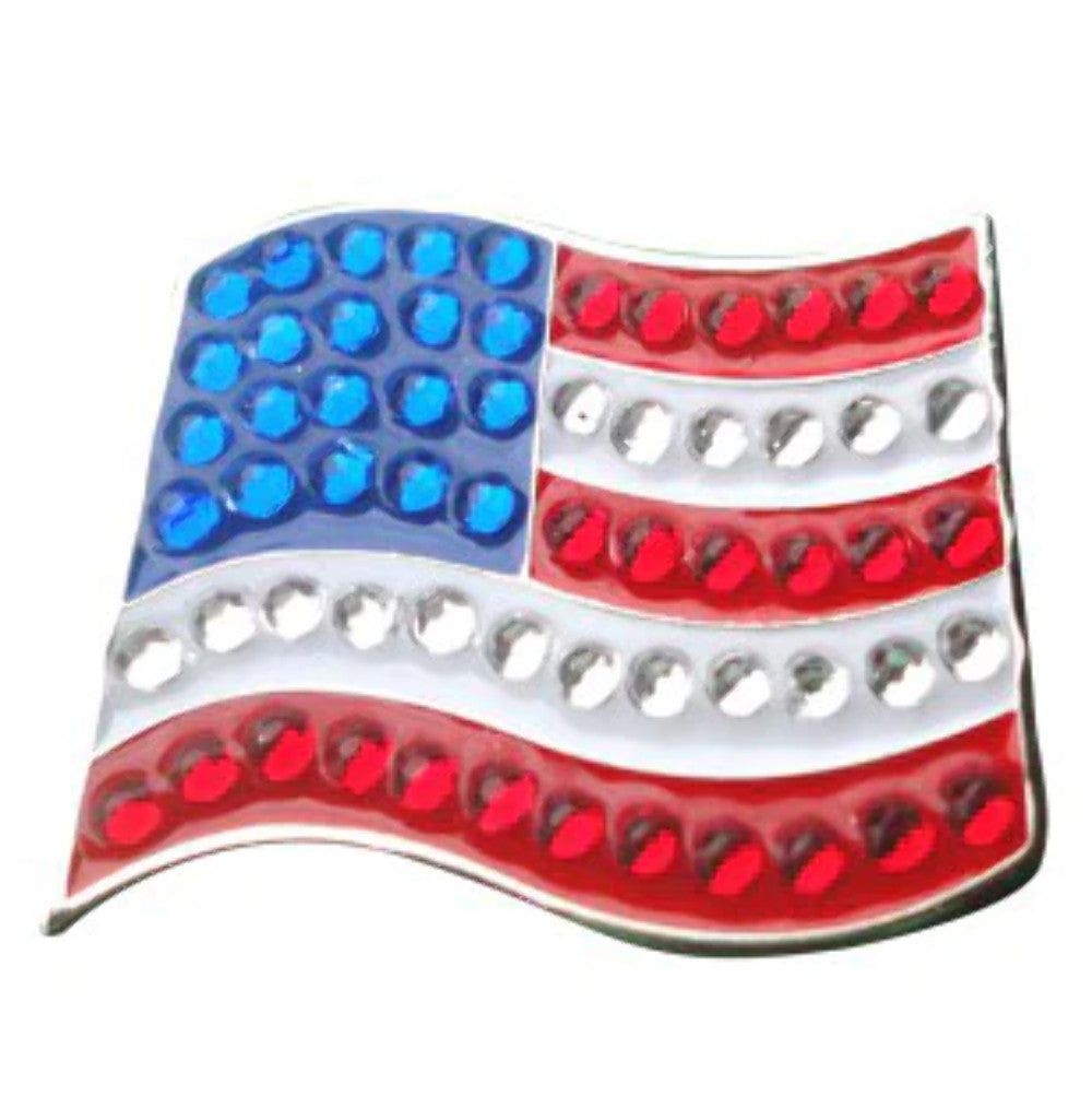 American Flag Golf Ball Marker with Crystals - High Quality USA Flag Accessory