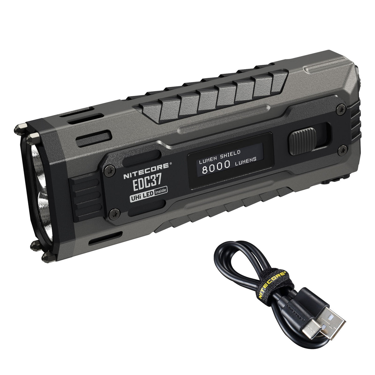 8000 Lumen USB-C Rechargeable Flat EDC Flashlight with Strobe and OLED Display