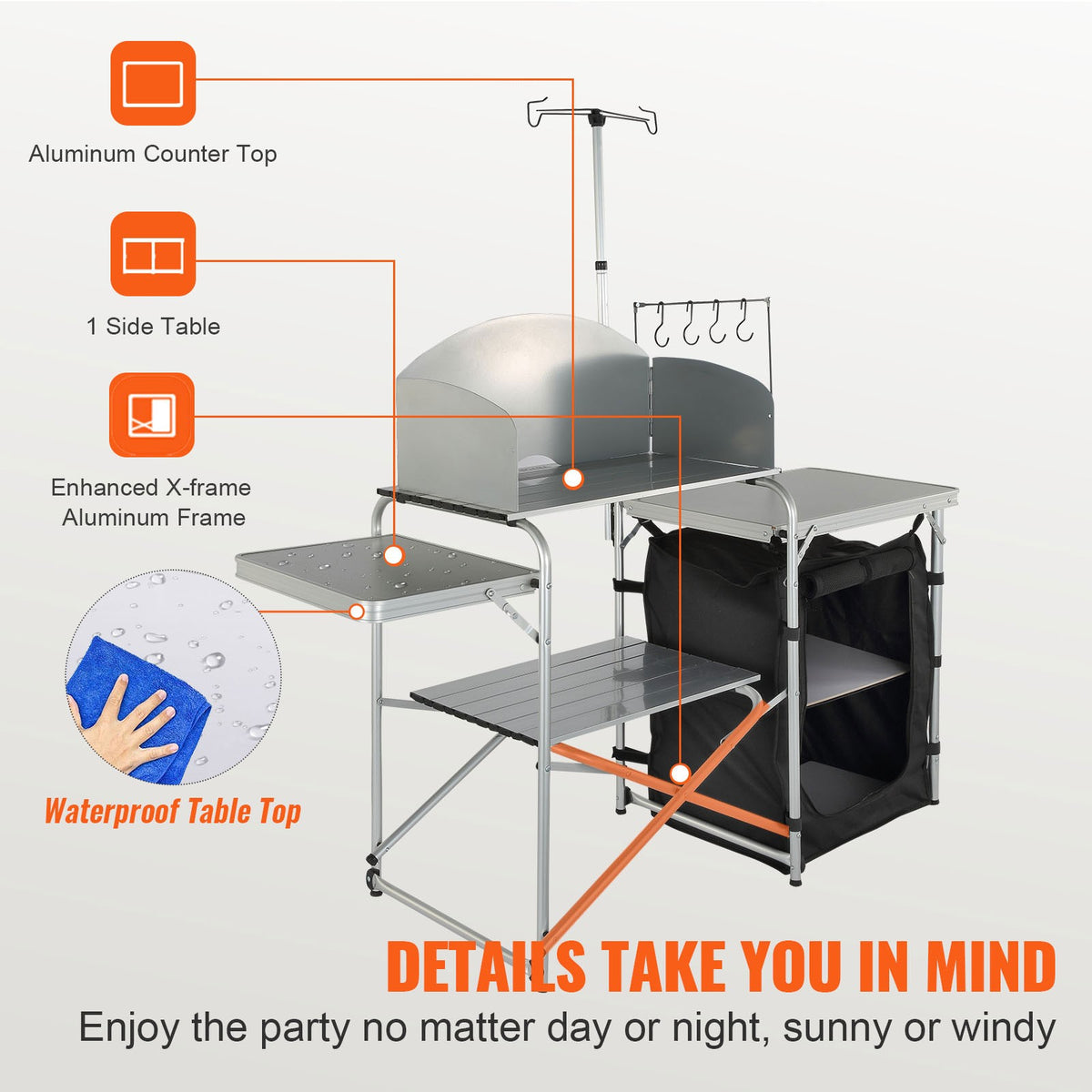 Portable Camping Kitchen Table with Folding Design and Storage