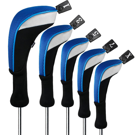 Golf Fairway Wood Set 5pcs Mesh Clubs Long Neck Black Blue 460cc