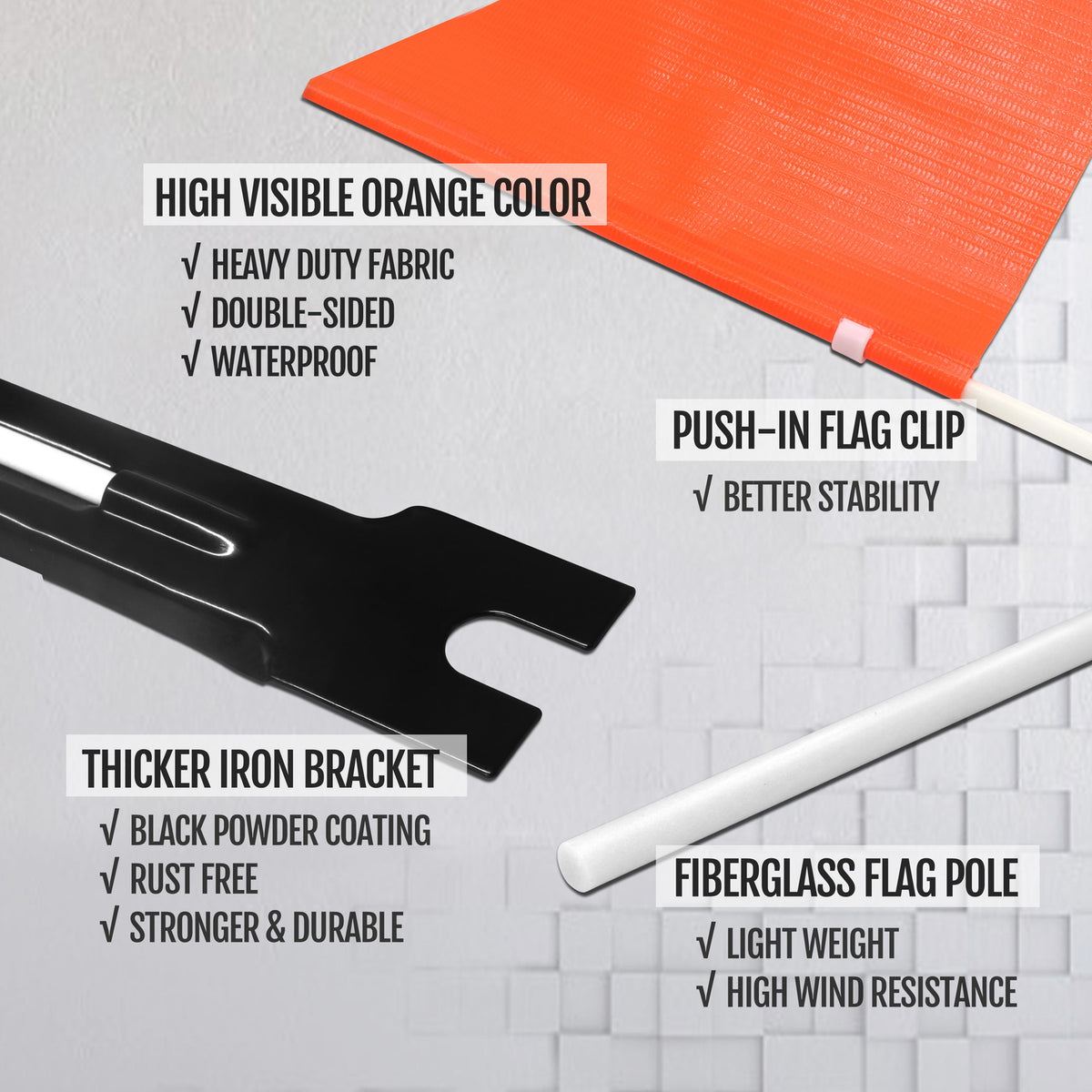 6Ft Bicycle Safety Flag with Fiberglass Pole - High Visibility Bike Trailer Flag