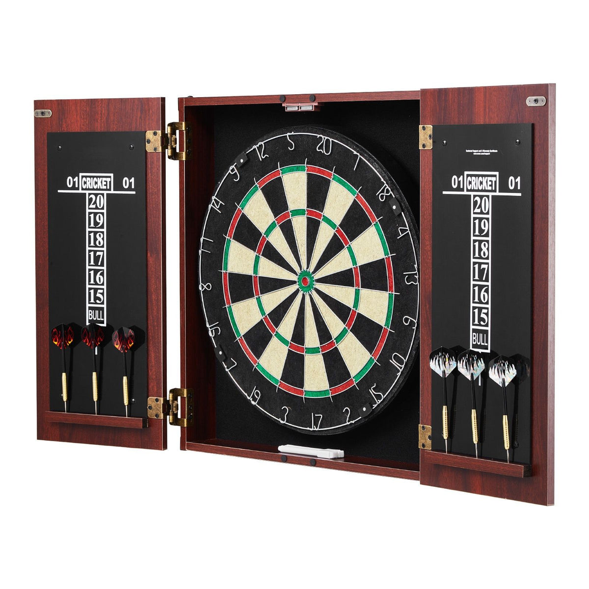 Official-Size Dartboard Cabinet Set with 18" Dartboard, 6 Steel Tip Darts