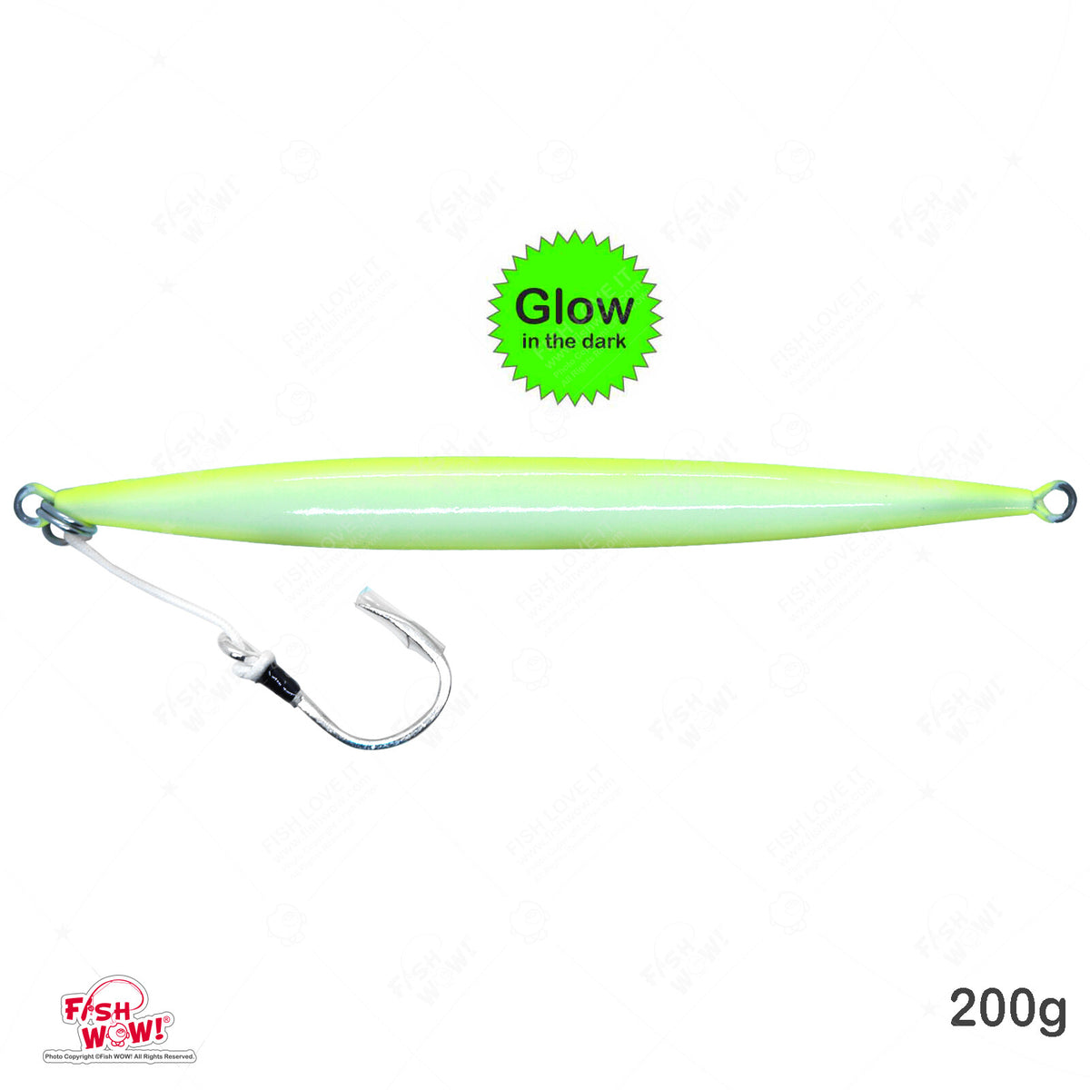 200g Glow Fast Sinking Jig with BKK Hook for Deep Water Fishing - 3 Pack