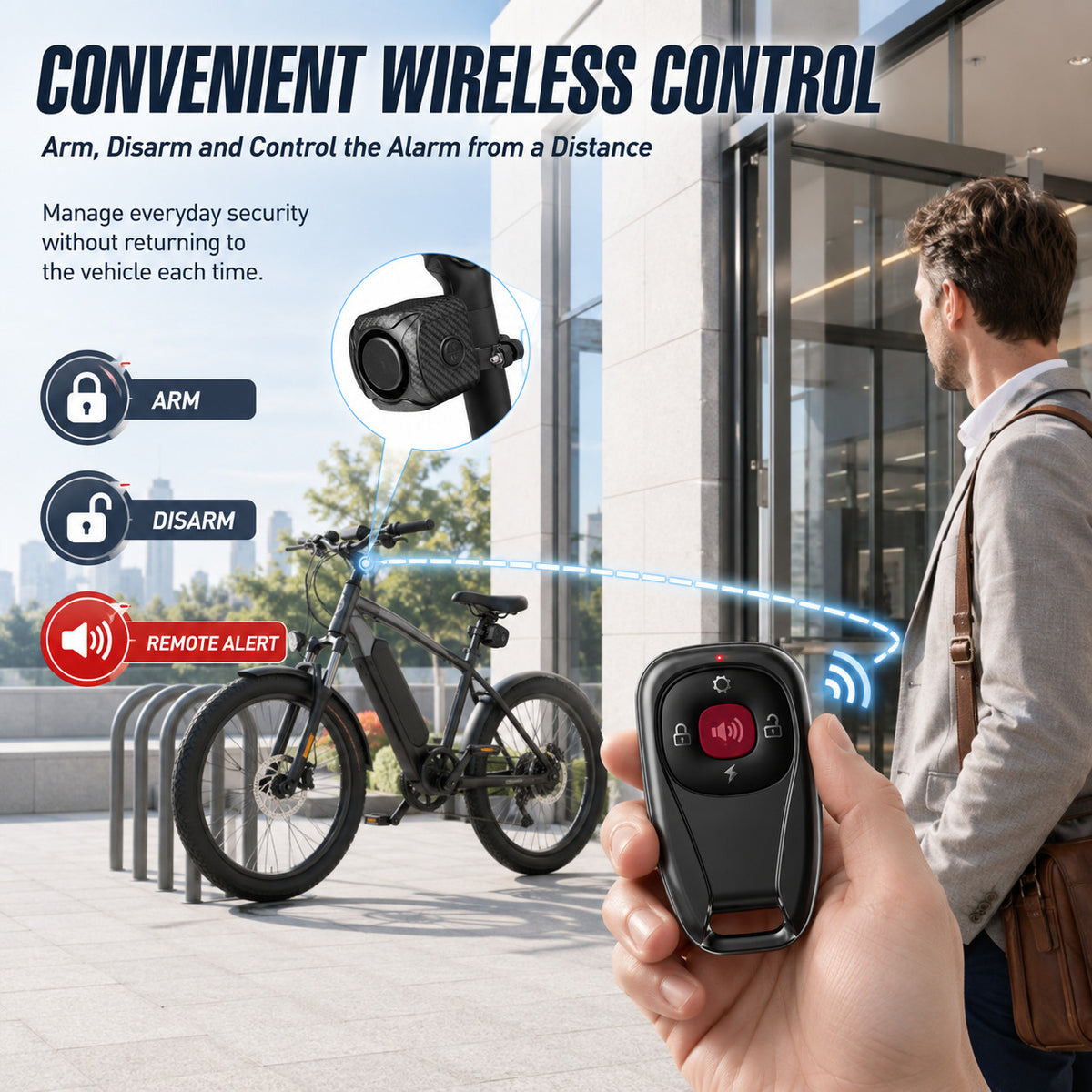 Wireless Bike Alarm with Vibrating Remote 121dB Security System IP65 Rechargeable
