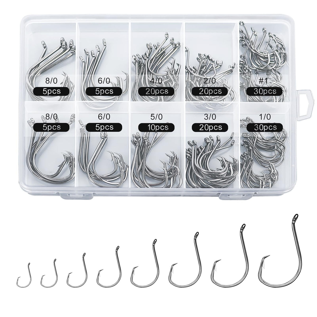 150PCS Fishing Hooks Set, High Carbon Steel Circle Hooks for Fresh & Saltwater 4/0