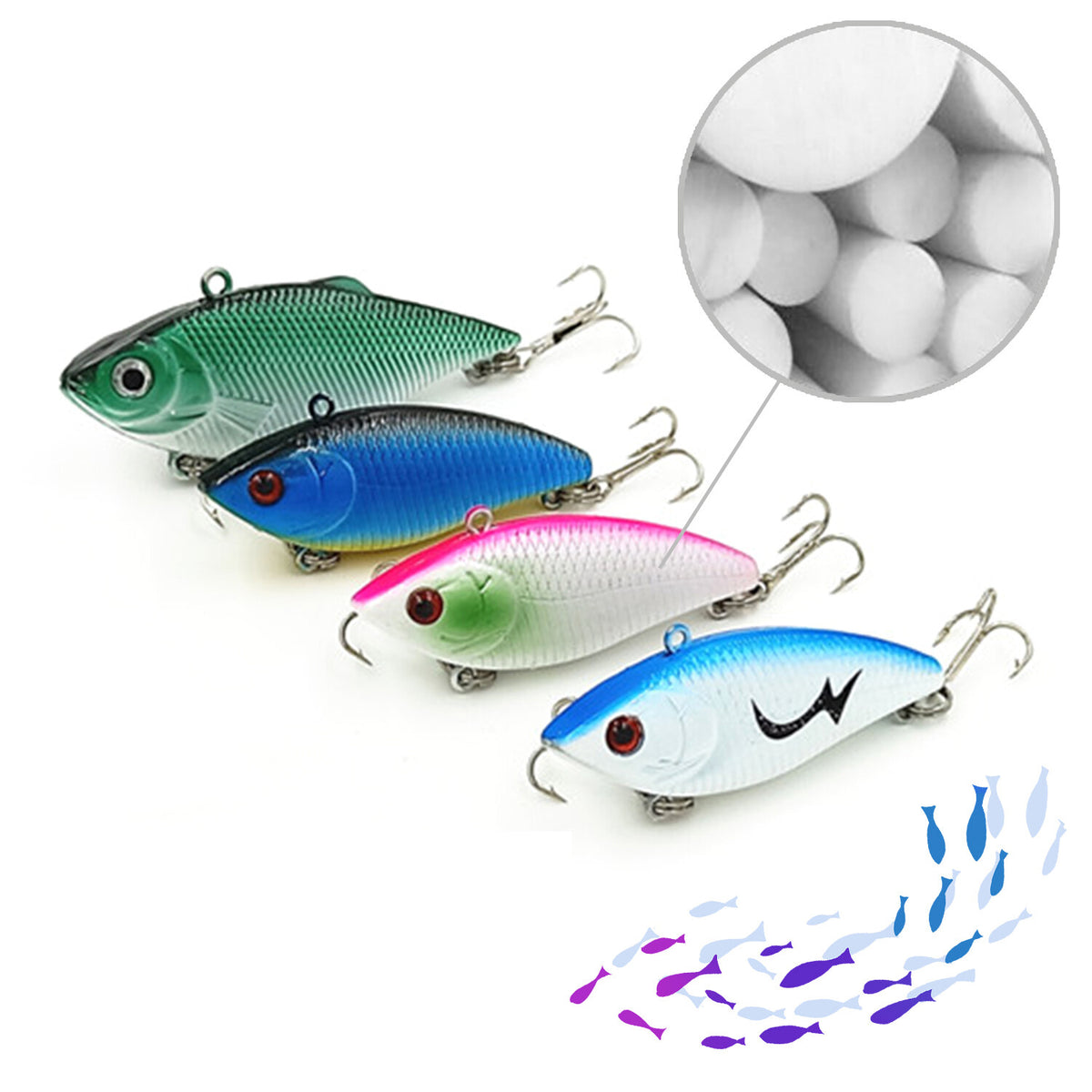 30PCS Artificial Fishing Lures Set with Treble Hooks for Bass & Freshwater