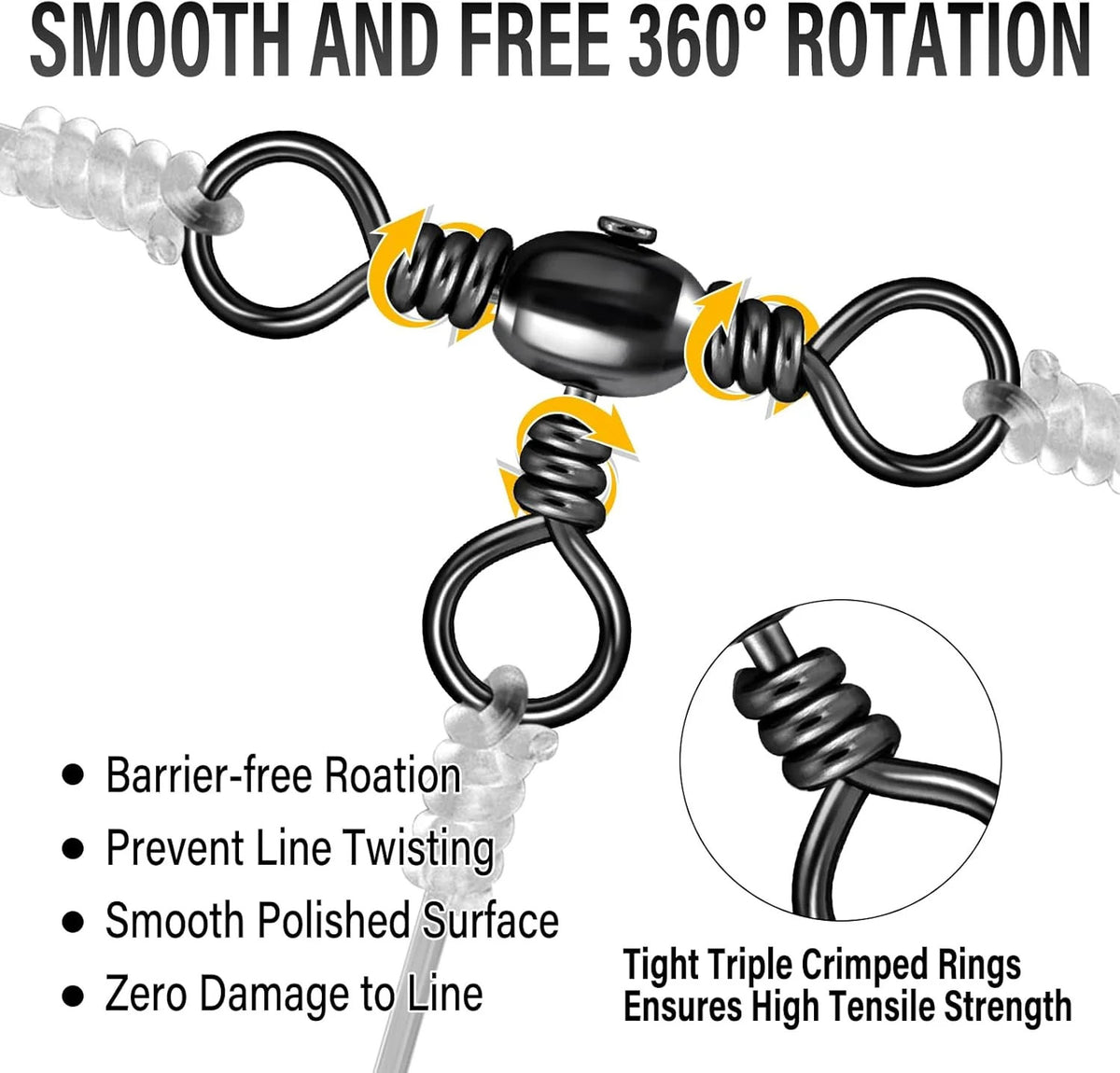 50-Pack Stainless Steel 3 Way Swivels for Fishing Tackle - Heavy Duty Saltwater & Freshwater