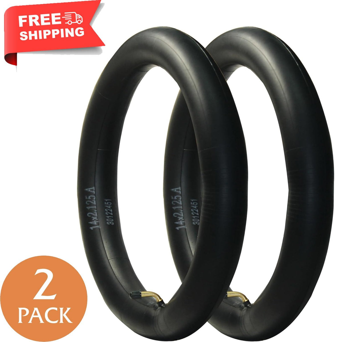 Bike Inner Tubes 14x2.125 with Bent Valve - 2 Pack for E-Bikes & Scooters