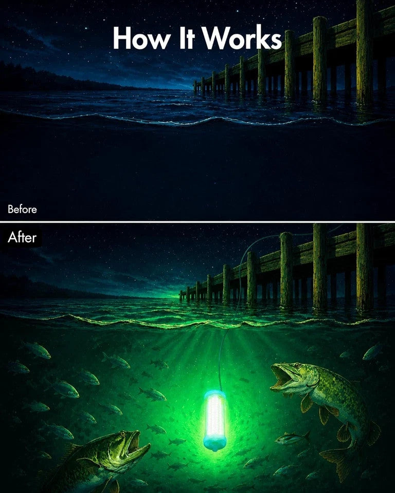 Underwater Green Fishing Light - Portable LED Dock Light for Night Fishing